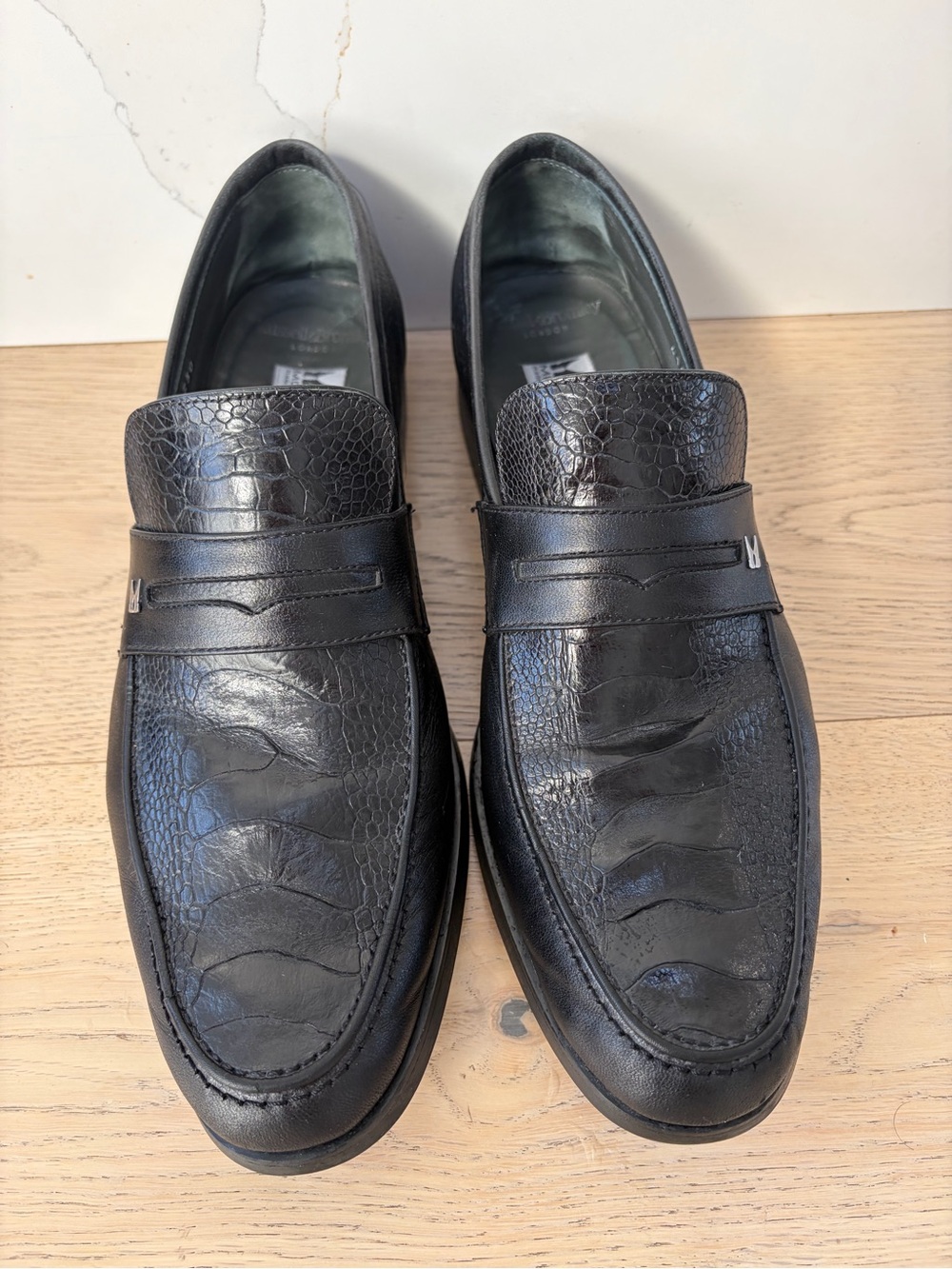 Moreschi Black Croc-Embossed Leather Penny Loafers
